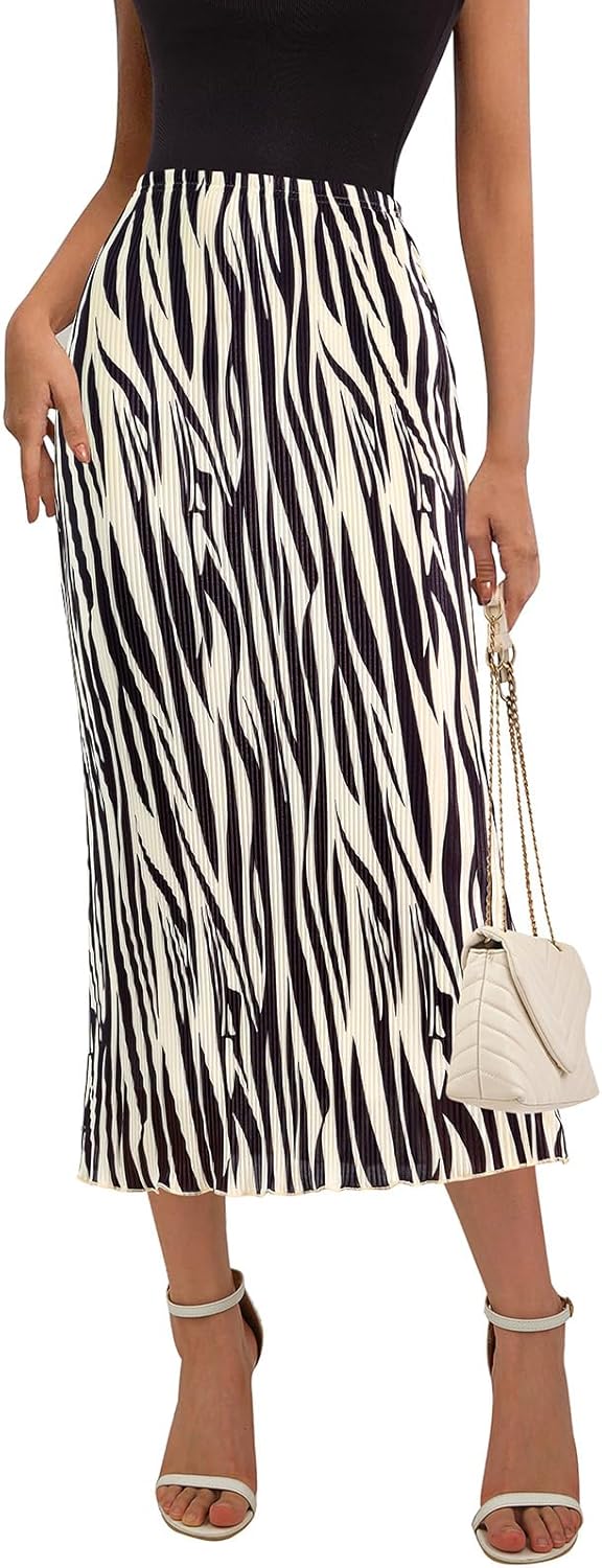 PRETTYGARDEN Women's Trendy High Waist Pleated Midi Skirt