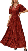 Velvet V Neck Maxi Dress for Wedding Guests - Elegant Stretchy Fit