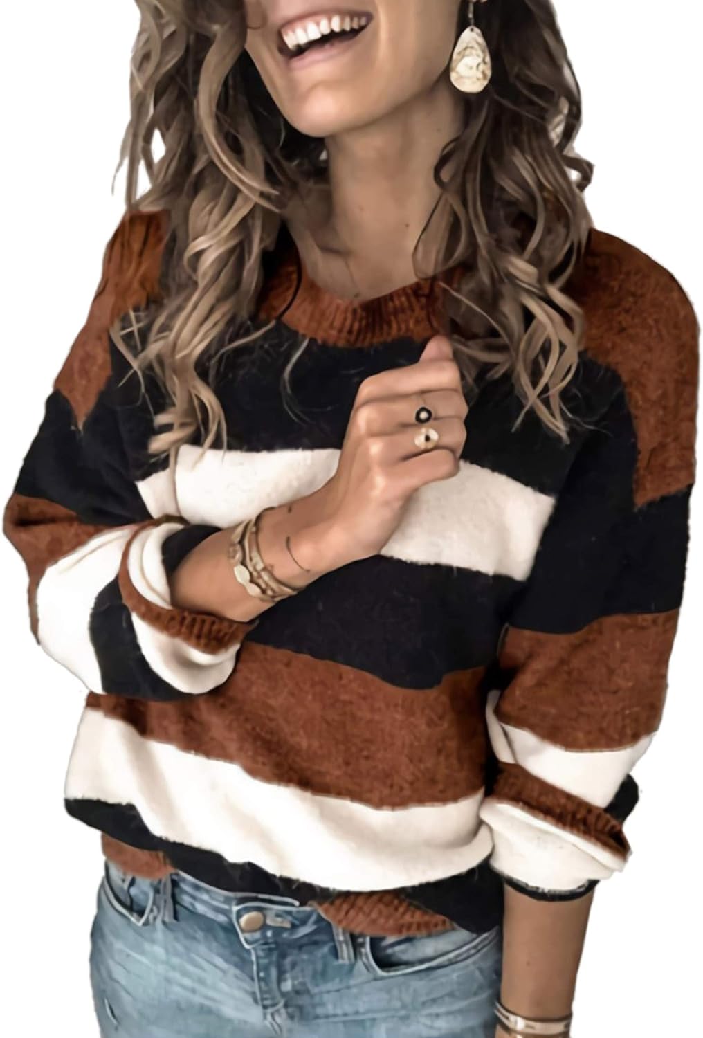 Angashion Women's Color Block Pullover Sweater for Casual Wear