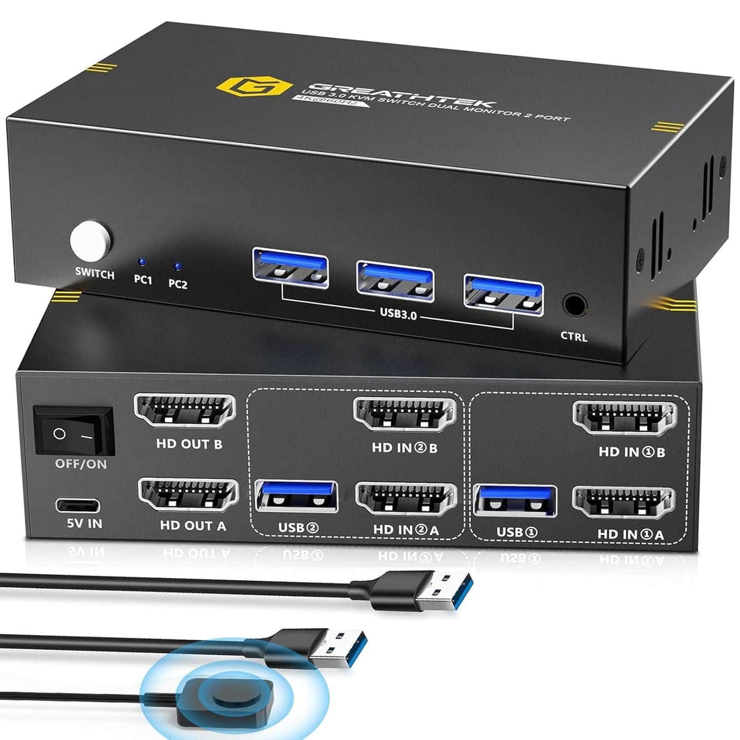 USB3.0 KVM Switch for 2 Monitors and 2 Computers with HDMI