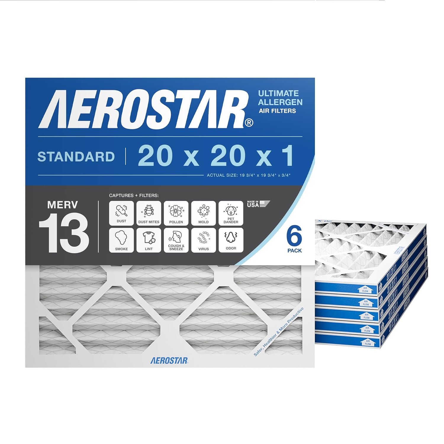 Aerostar 20x20x1 MERV 13 Air Filter for Cleaner Indoor Air
