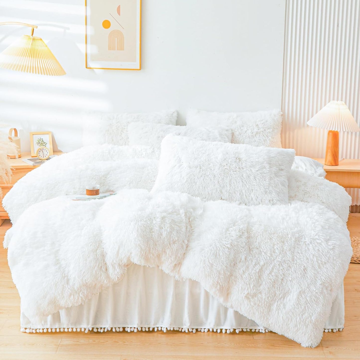 Fluffy White Faux Fur Comforter Cover Set Twin for Cozy Nights