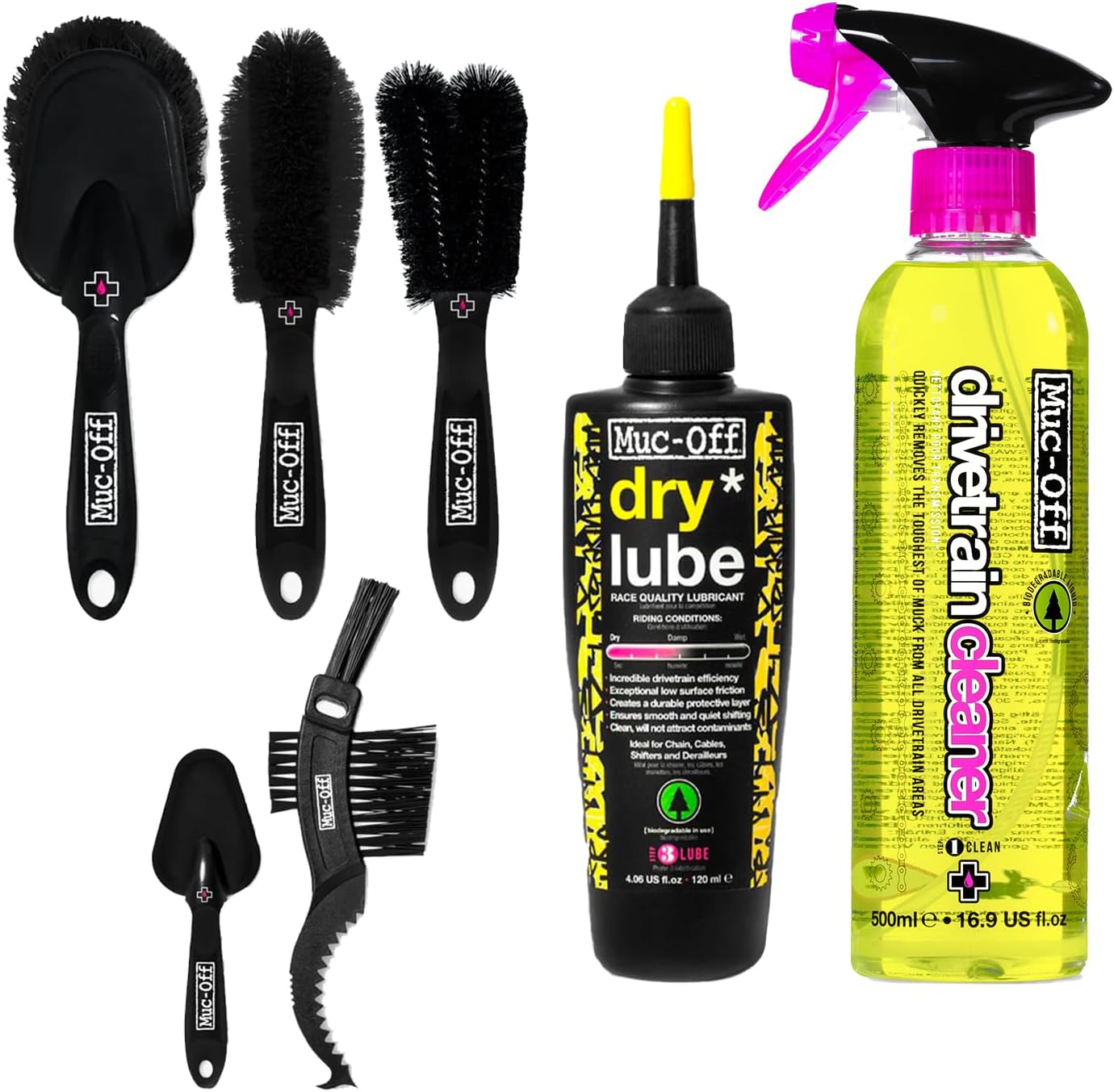 Muc-Off Bio Drivetrain Cleaner & Chain Lube Bundle with Brushes