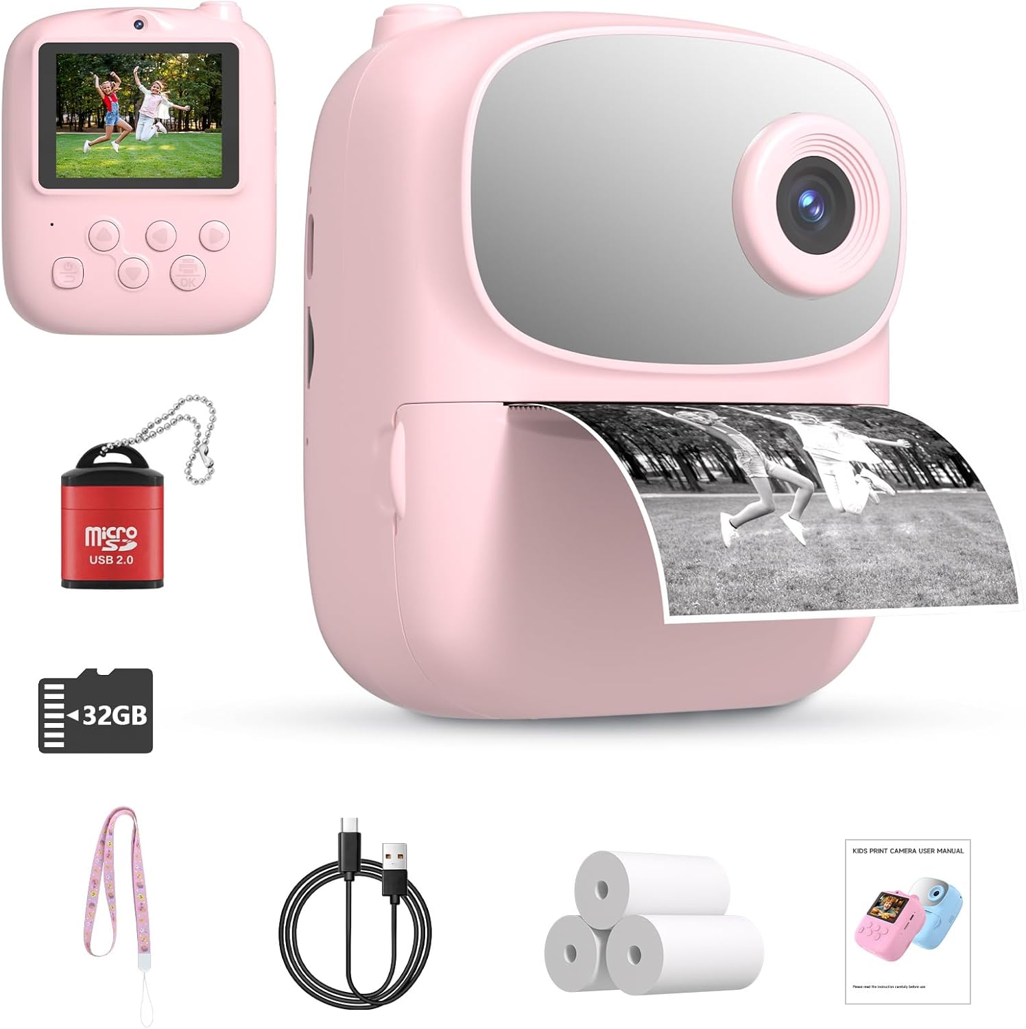 2025 Kids Print Camera - 32GB Memory, 1080p Front/Rear Cam - Gifts for Boys & Girls