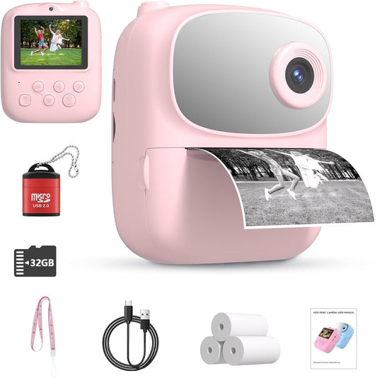 2025 Kids Print Camera - 32GB Memory, 1080p Front/Rear Cam - Gifts for Boys & Girls