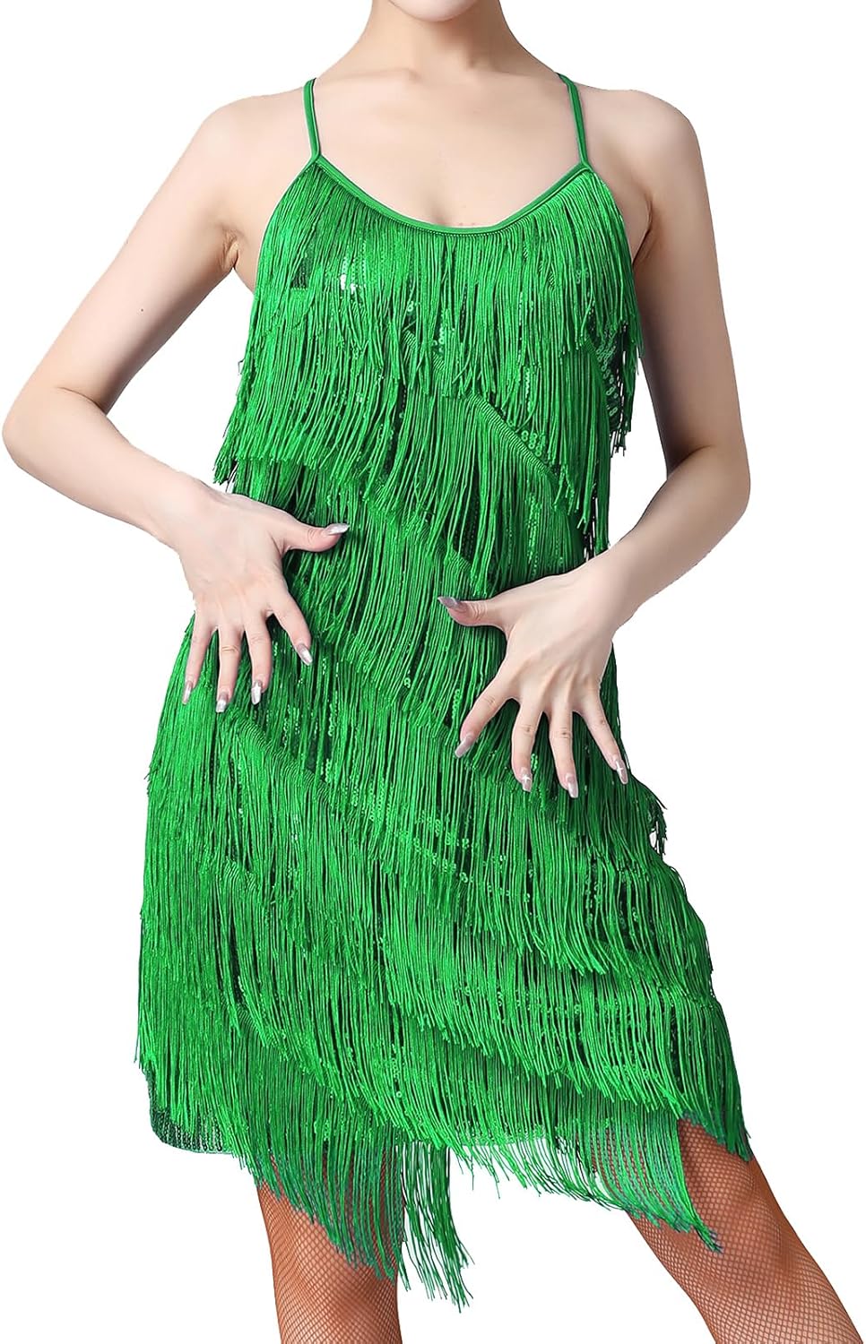 Women Salsa Latin Dance Dress with Sequin Tassel Fringe Style