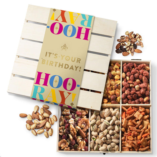 Gourmet Birthday Food Gift Basket with Healthy Nut Treats