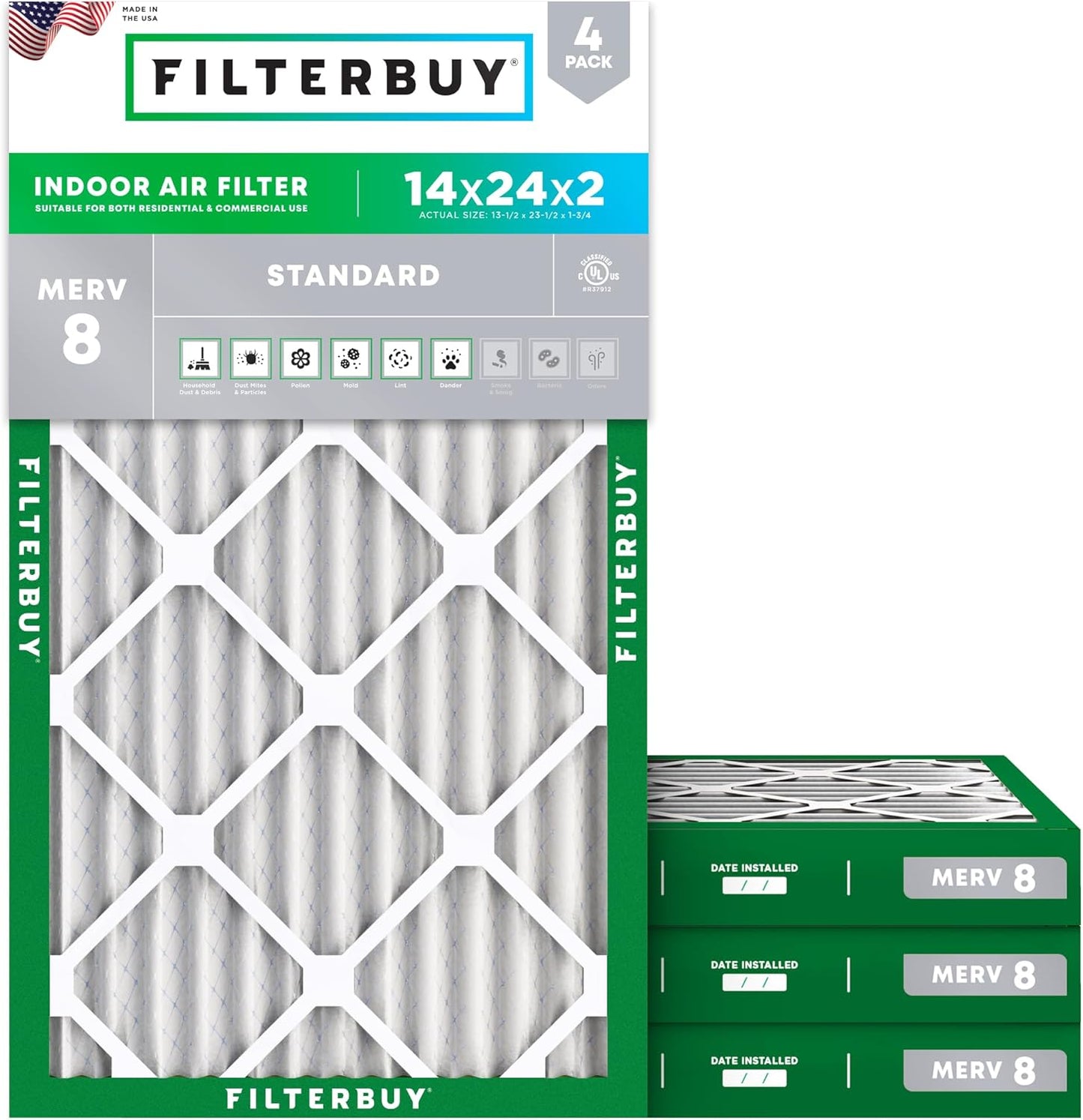 Filterbuy 14x24x2 Air Filter MERV 8 for Dust and Allergies