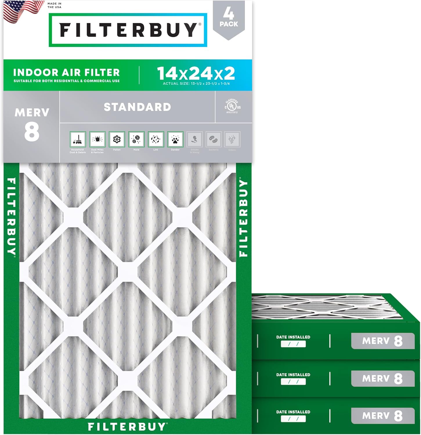 Filterbuy 14x24x2 Air Filter MERV 8 for Dust and Allergies