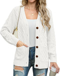 Women Cable Knit Button Cardigan Long Sleeve with Pockets - Fall Coat