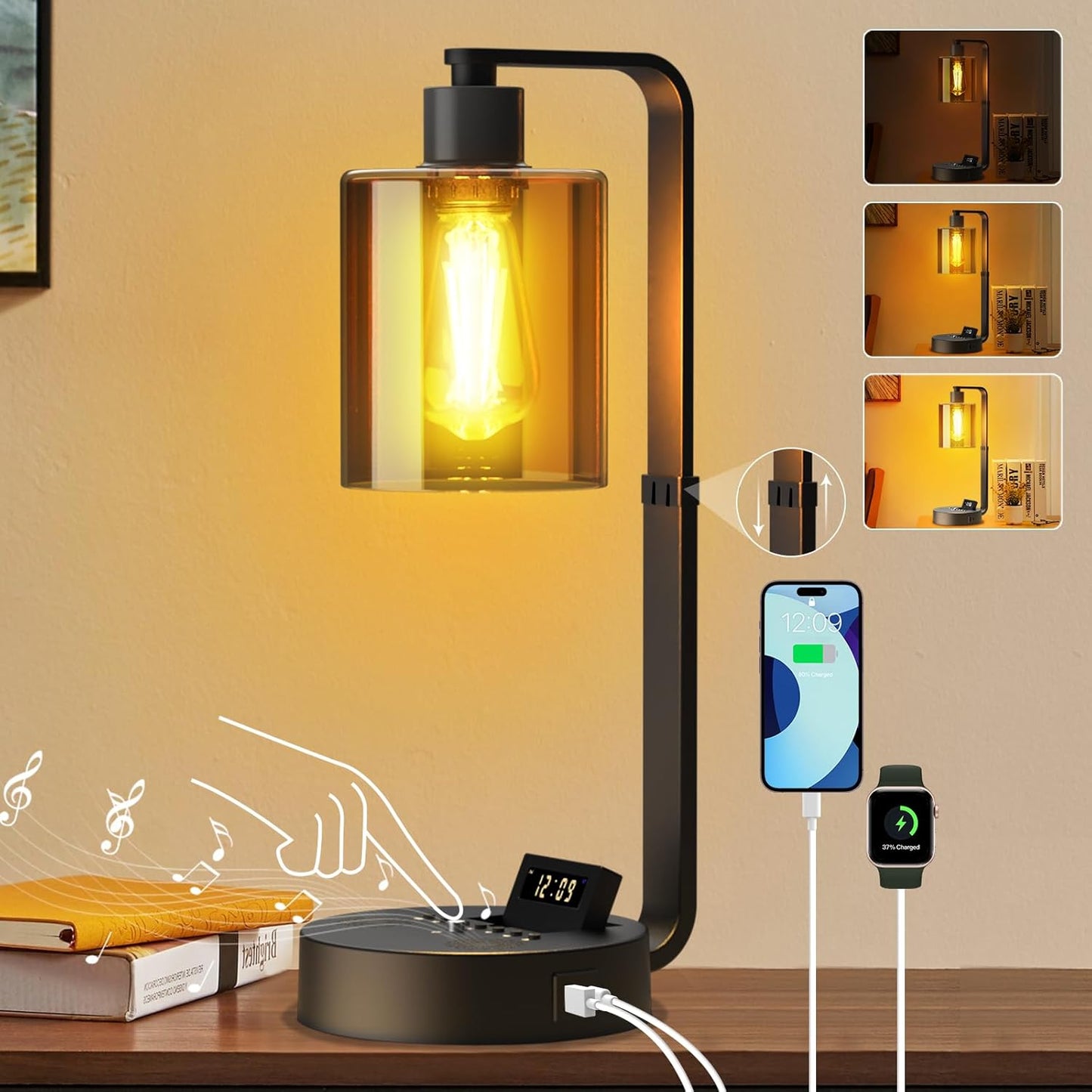 Aialun Dimmable Table Lamp - Charging, Bluetooth, Alarm