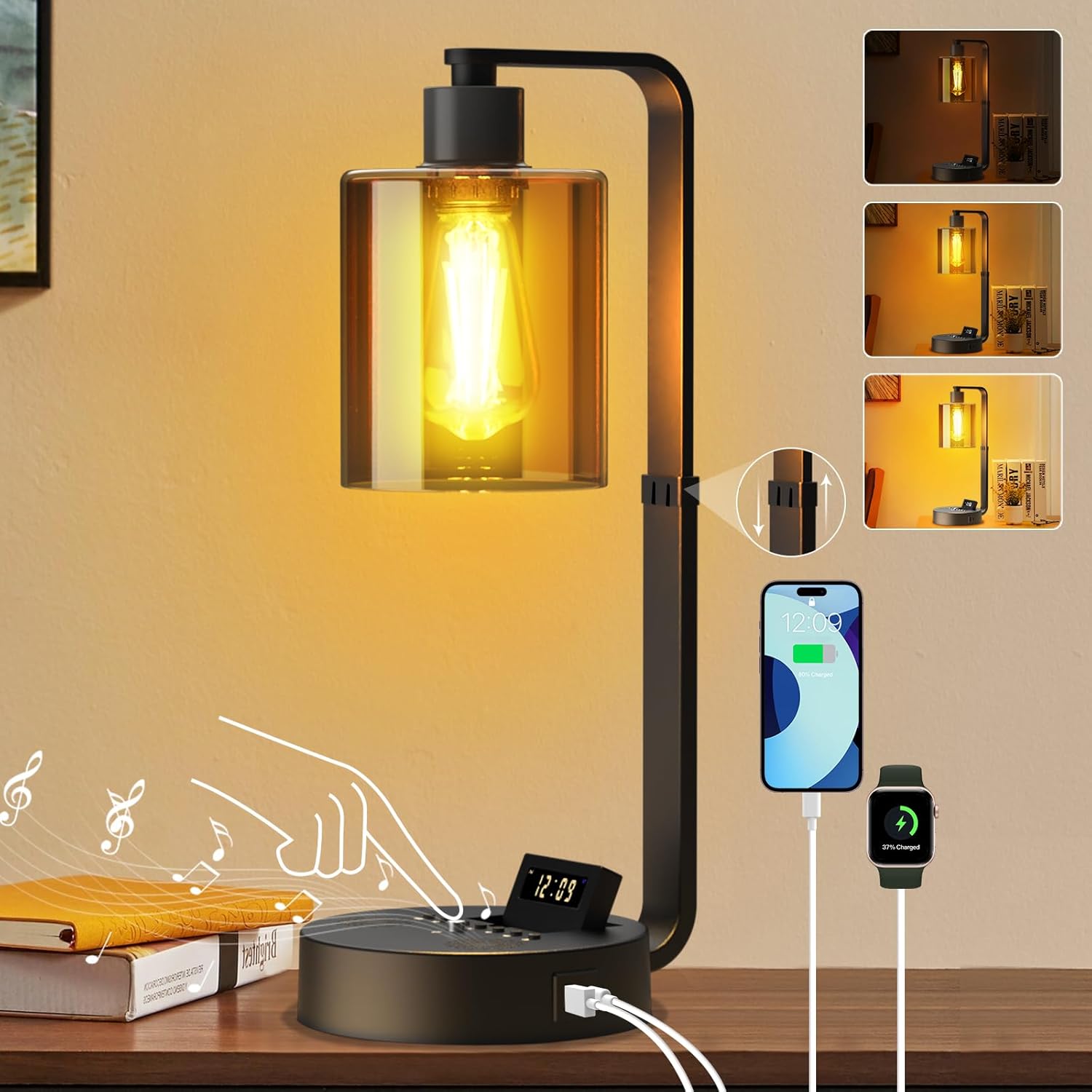 Aialun Dimmable Table Lamp - Charging, Bluetooth, Alarm