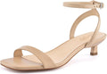 Women Kitten Heel Sandals Ankle Strap Nude Square Open Toe