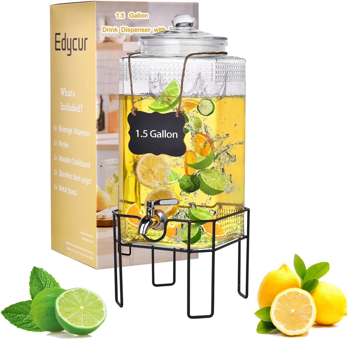 1.5 Gallon Glass Drink Dispenser for Parties and Events