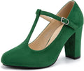 Women's T-Strap Mary Jane Pumps High Block Chunky Heel - Comfortable