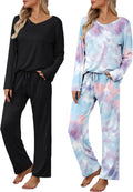 Ekouaer Womens 2 Pack Pajama Set Long Sleeve V Neck Pajamas - Cozy