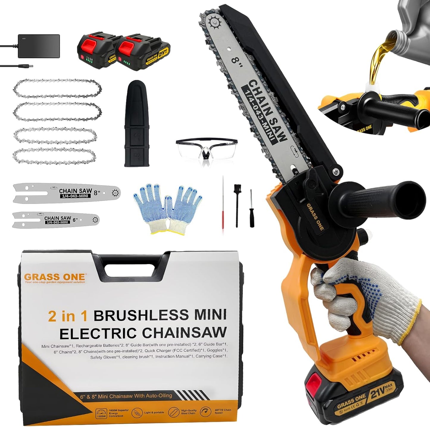 Mini Chainsaw for Trees and Branches - 8 inch & 6 Inch Power