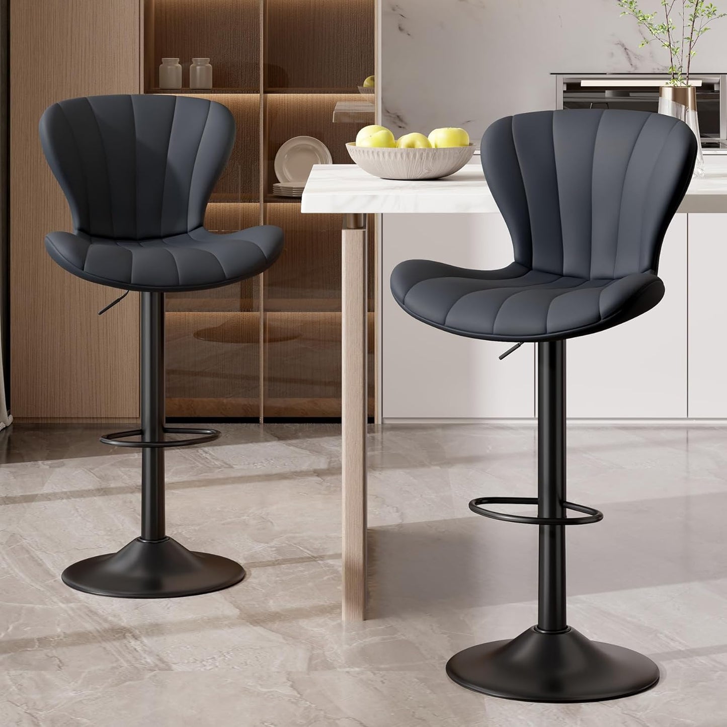 Modern Swivel Bar Stools Set of 2 with High Backrest Comfort