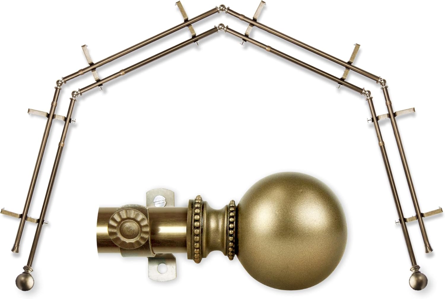 A&F Cleo 4-Sided Double Bay Curtain Rod - Antique Brass