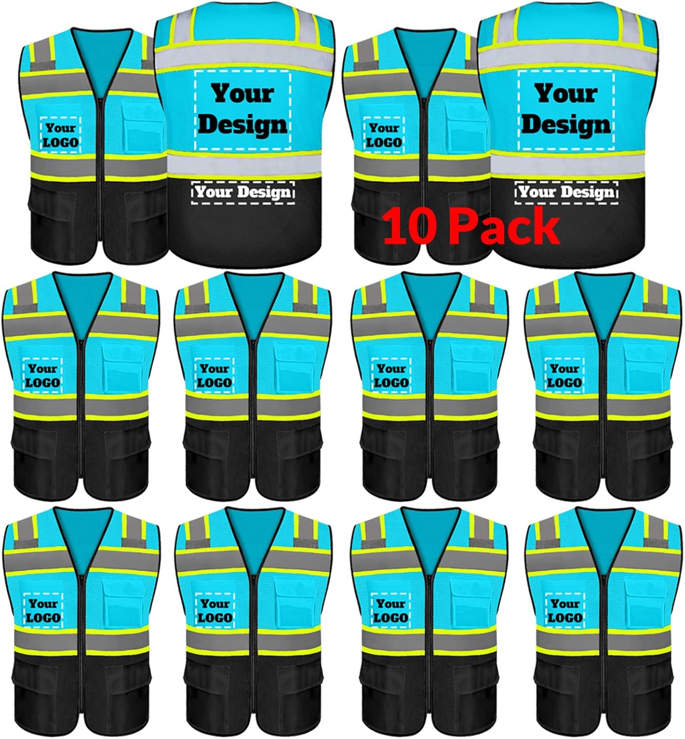 Custom Safety Vest with 5 Pockets & Zipper for High Visibility