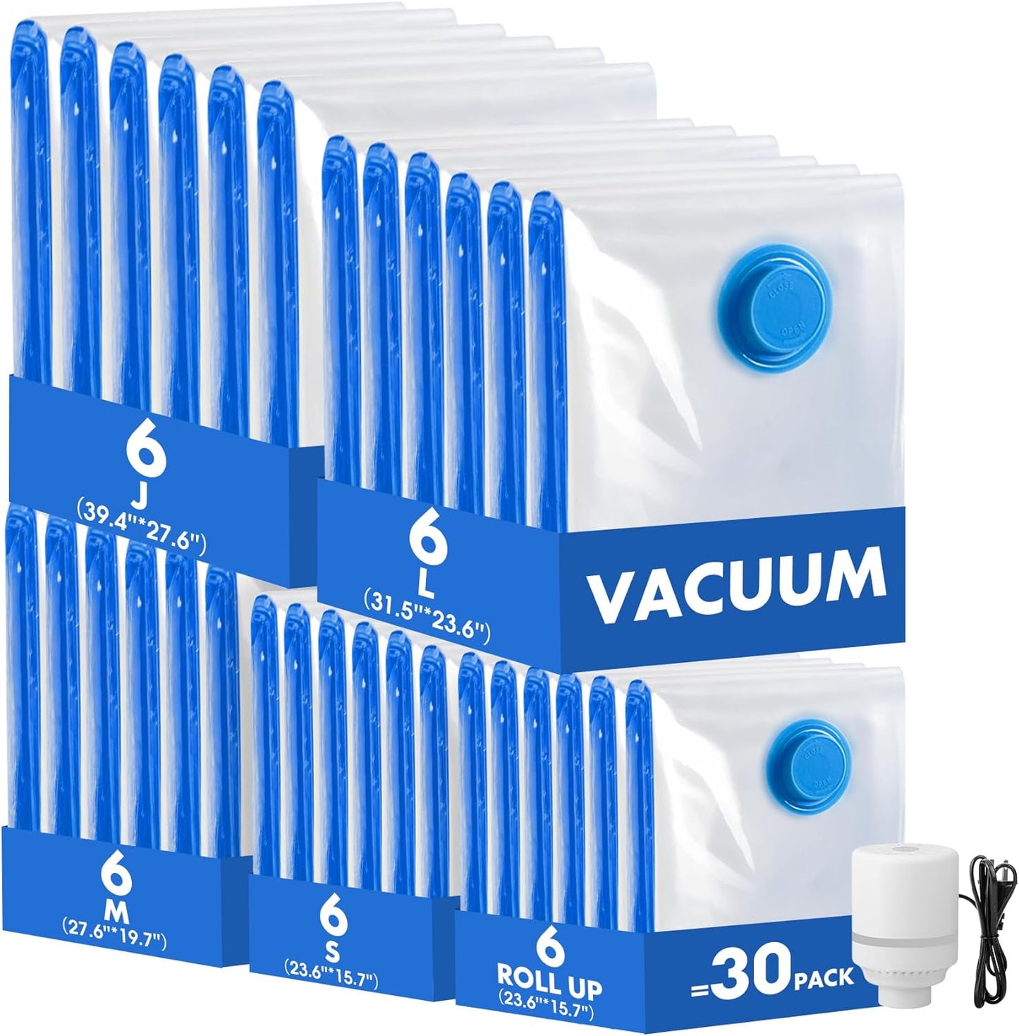 30 Pack Vacuum Storage Bags with Electric Pump for Travel Needs
