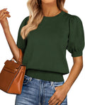 PRETTYGARDEN Puff Sleeve Short Sleeve Sweater - Dressy Casual Top