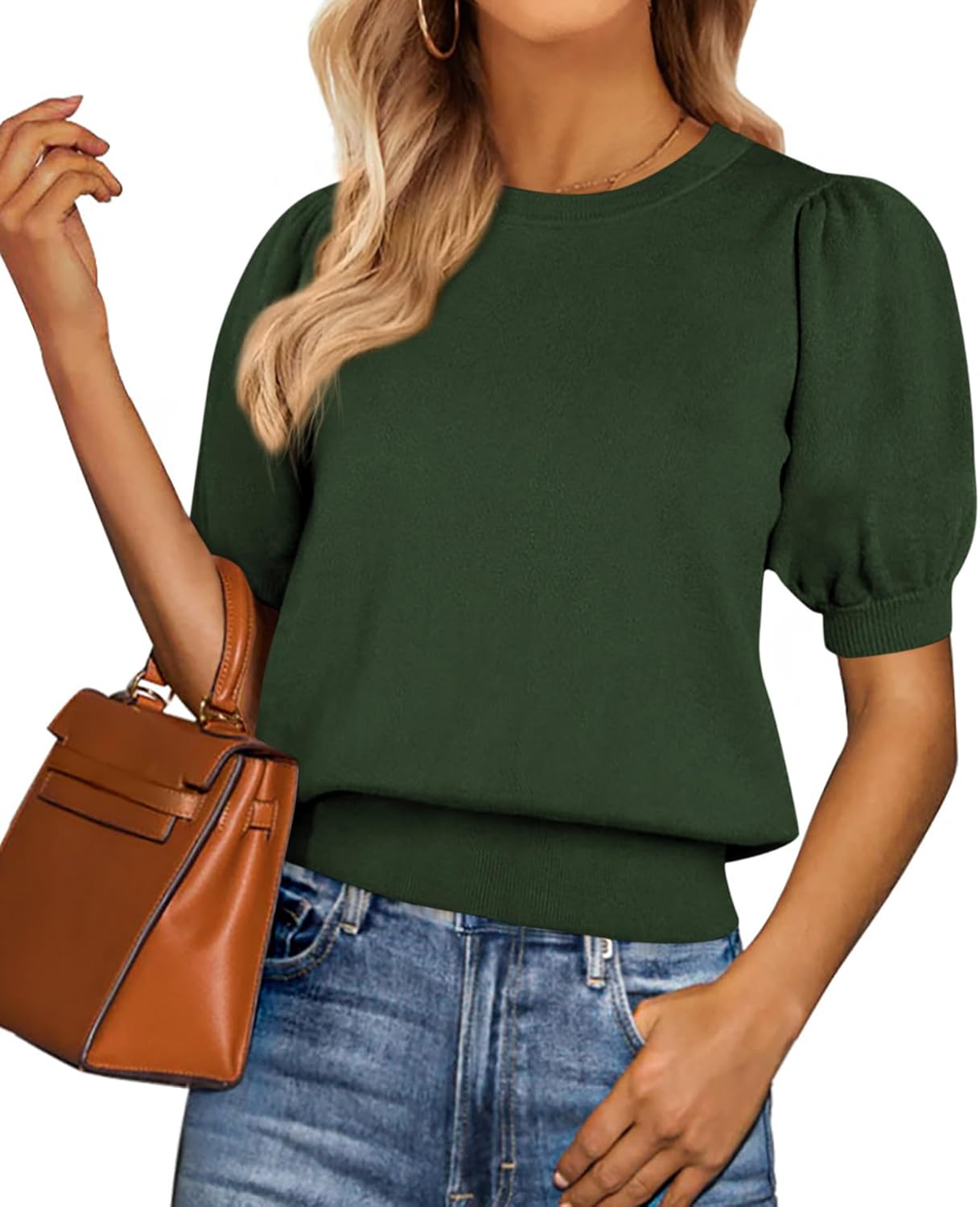 PRETTYGARDEN Womens Puff Sleeve Sweater for Spring and Summer