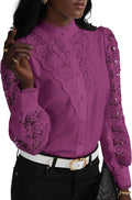 Rooscier Lace Crochet Mock Neck Long Sleeve Blouse - Elegant Fit Made