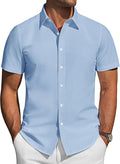 Mens Short Sleeve Button Down Shirt Stretch Business Casual