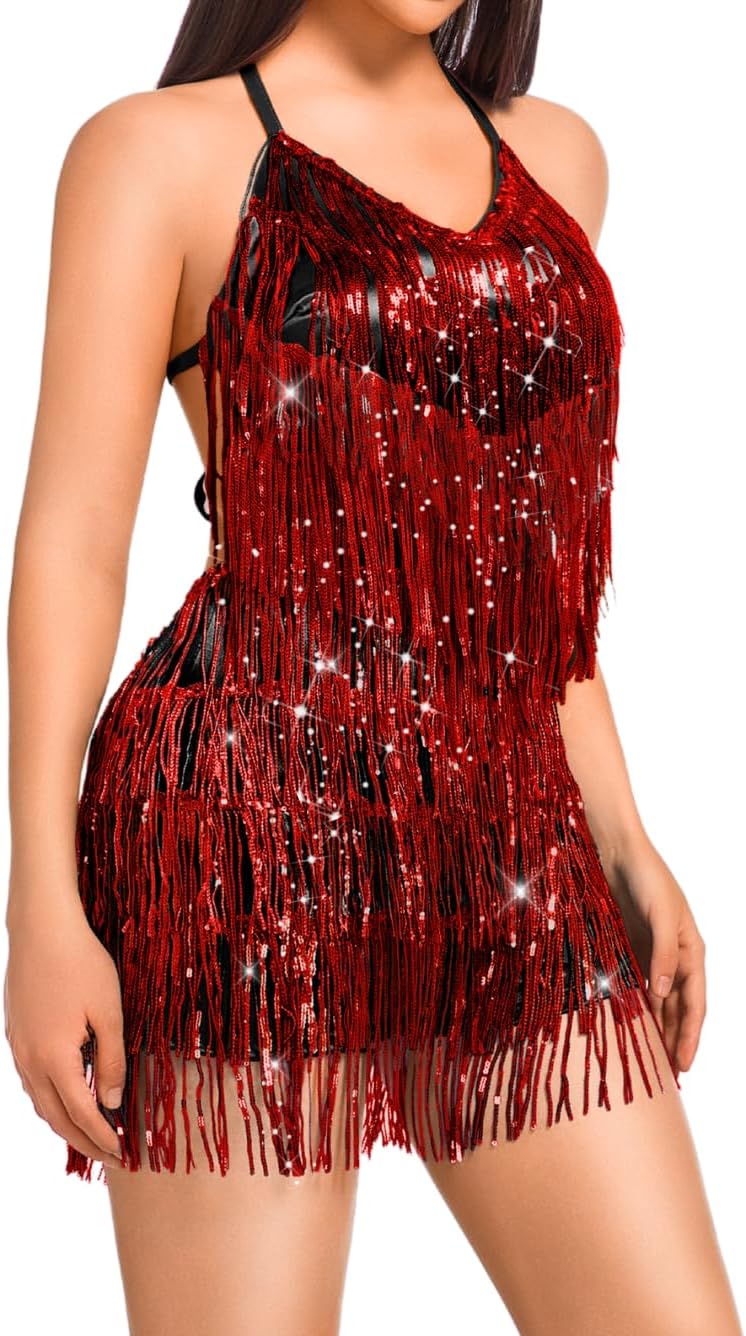Kaei&Shi Sequin Fringe Romper for Disco and Birthday Parties
