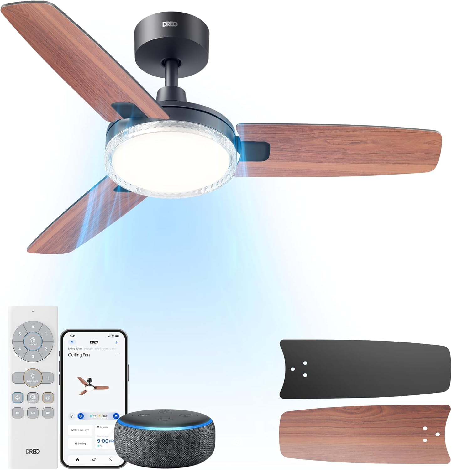 Dreo Smart Ceiling Fan with Lights: 42 Inch Black Elegance
