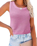 Womens Summer Knit Sweater Tank Top Crochet Hollow Out Crop