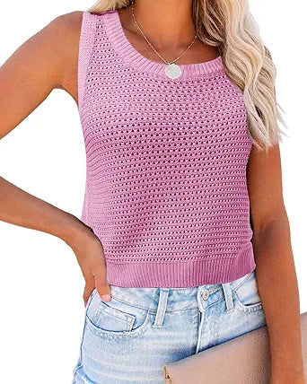 FISACE Womens Summer Knit Sweater Tank Tops for Casual Style