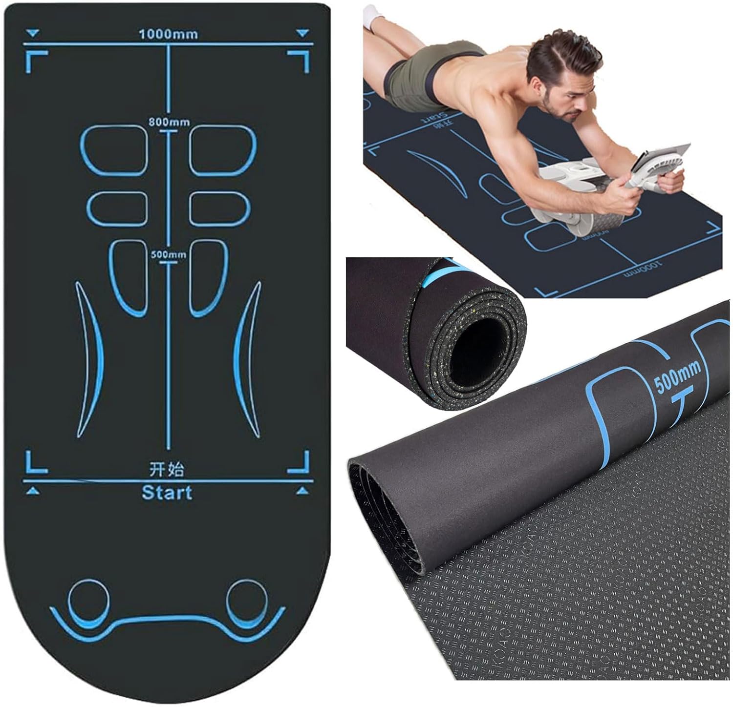 Non-Slip Workout Mat for Ab Roller Wheel - 7mm Thick Exercise Mat