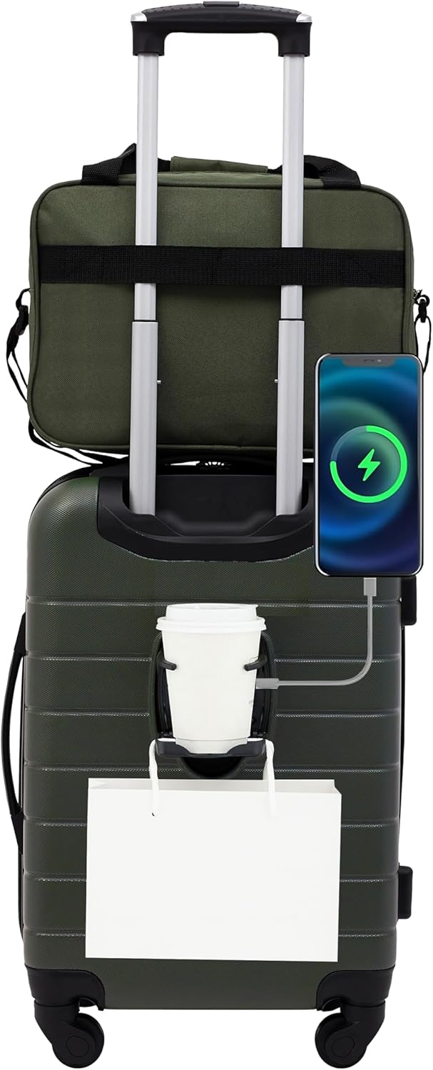 Wrangler Smart Luggage Set with USB Port and Cup Holder