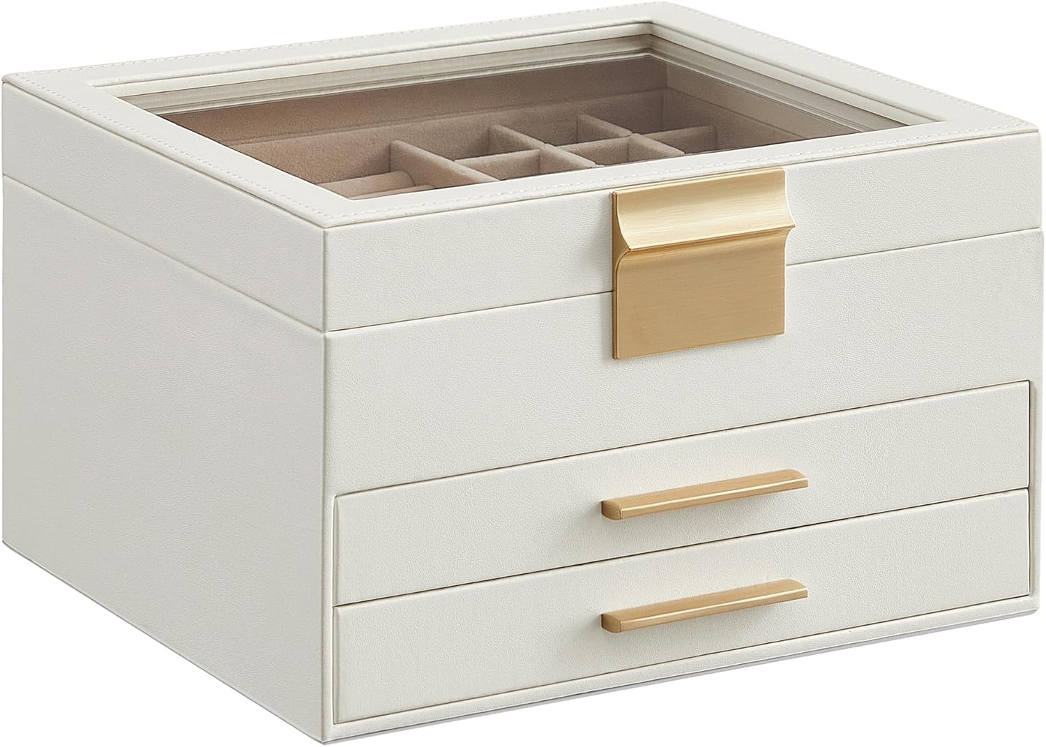 SONGMICS Jewelry Box Organizer with Glass Lid for Storage