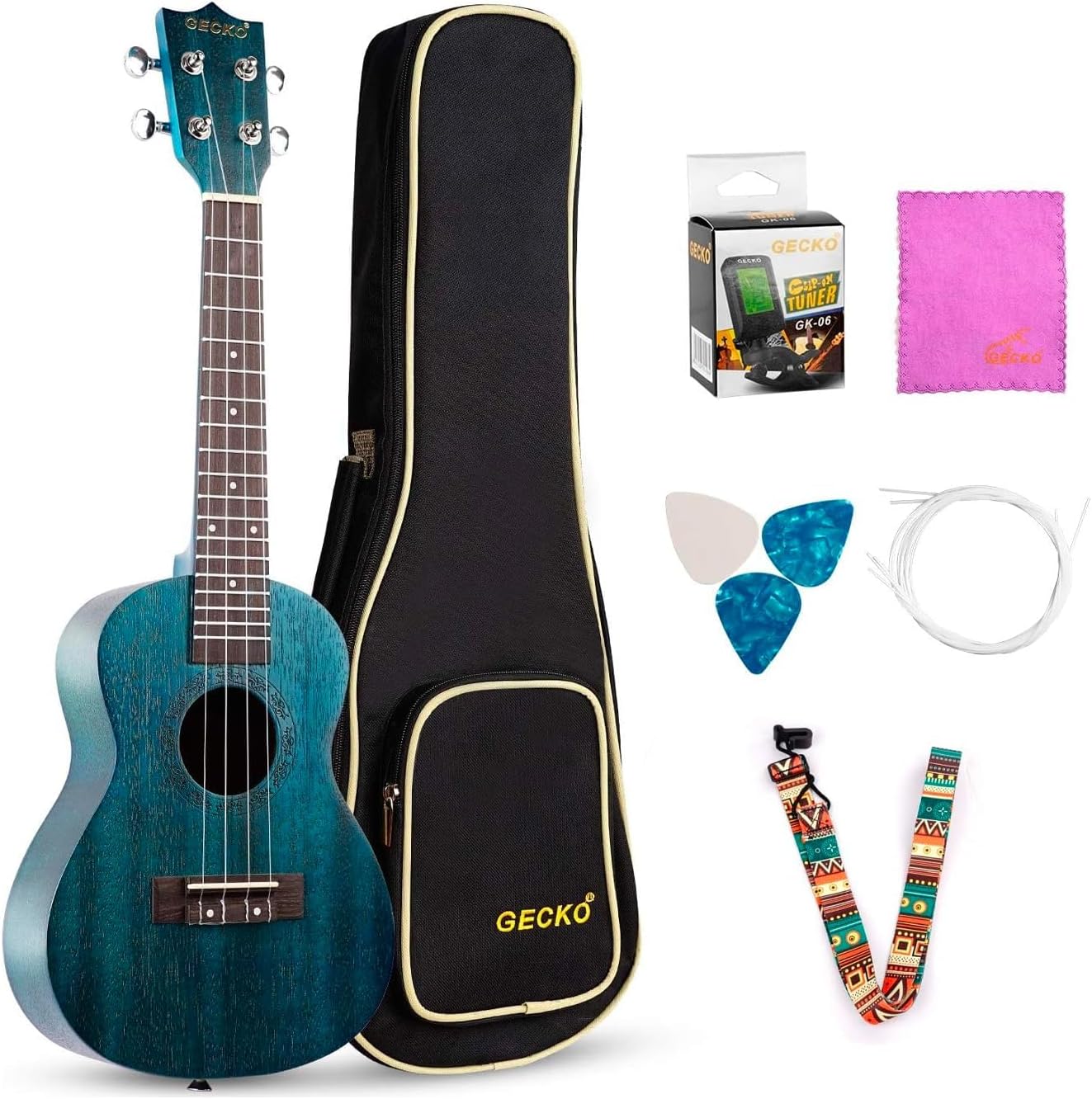 GECKO Concert Ukulele 23 Inch Kit with Mahogany Body and More