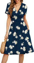 Women's Summer V-Neck Floral Casual Dress with Pockets