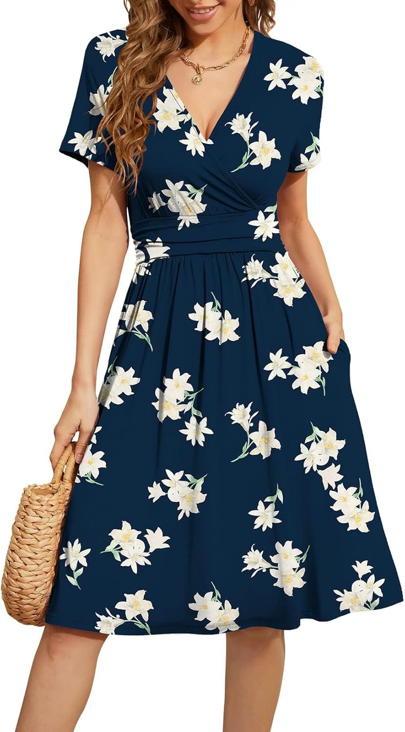 WEACZZY Women's Summer Short Sleeve Casual Floral Dress with Pockets