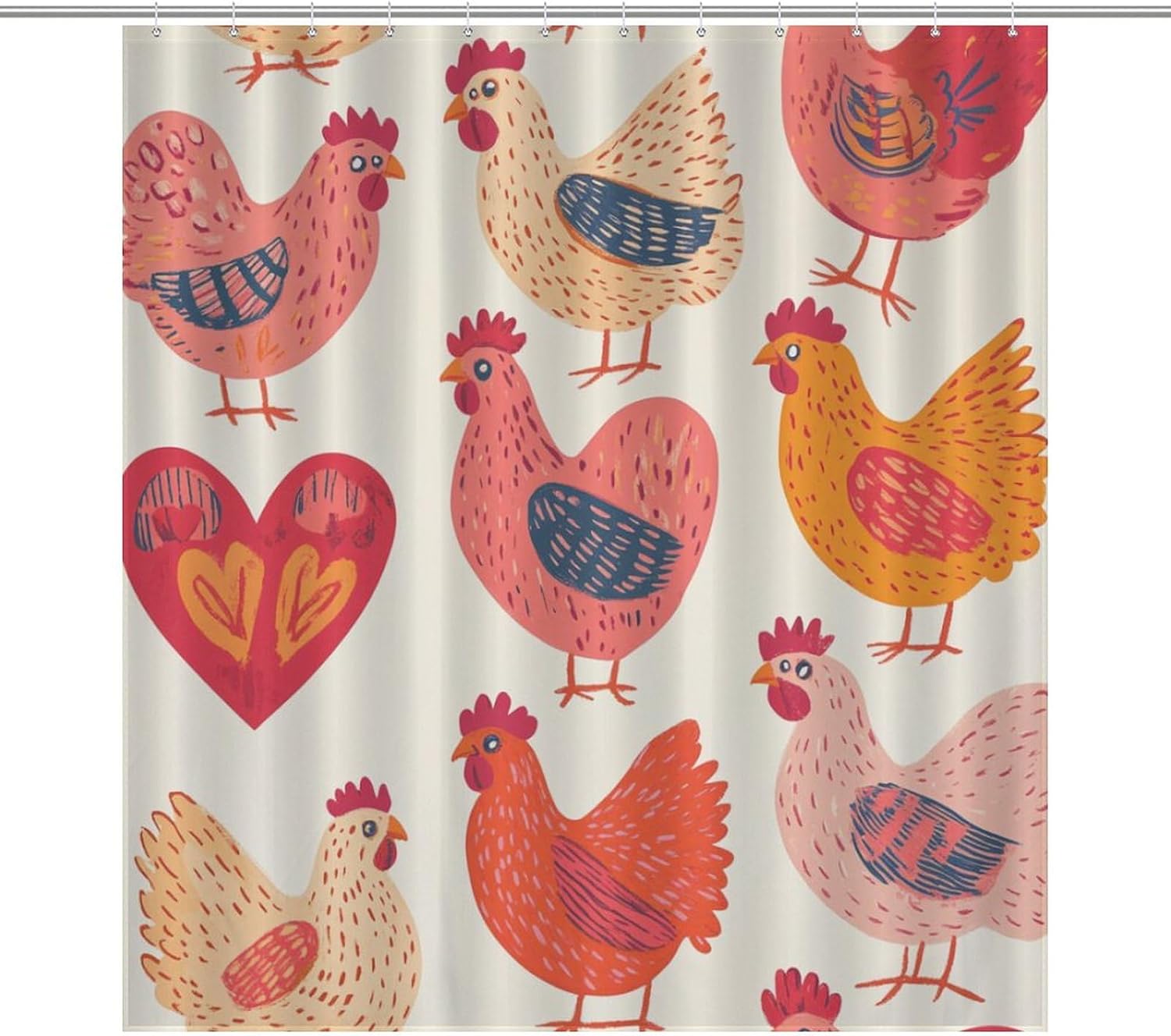 Valentines Cute Chickens Shower Curtain 66x72Inch