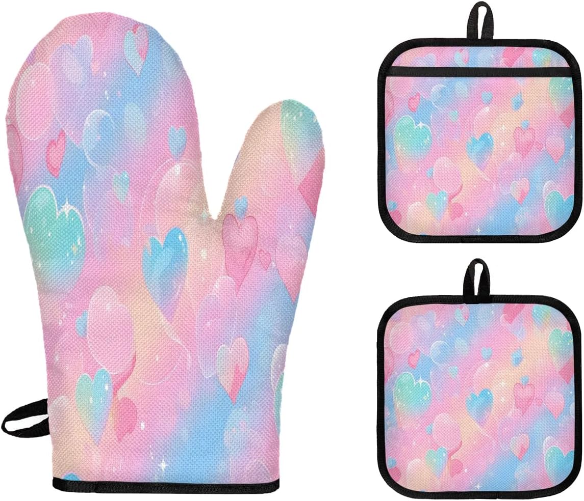 Heat Resistant Vintage Hearts Oven Mitts