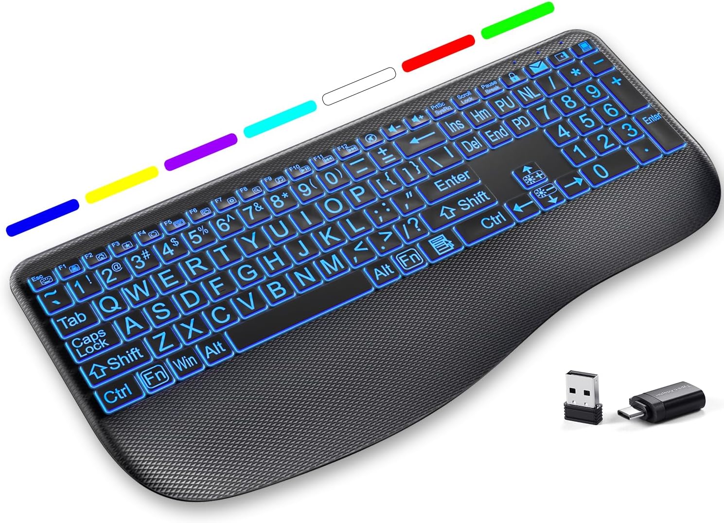 Large Print Backlit Wireless Keyboard with Ergonomic Design