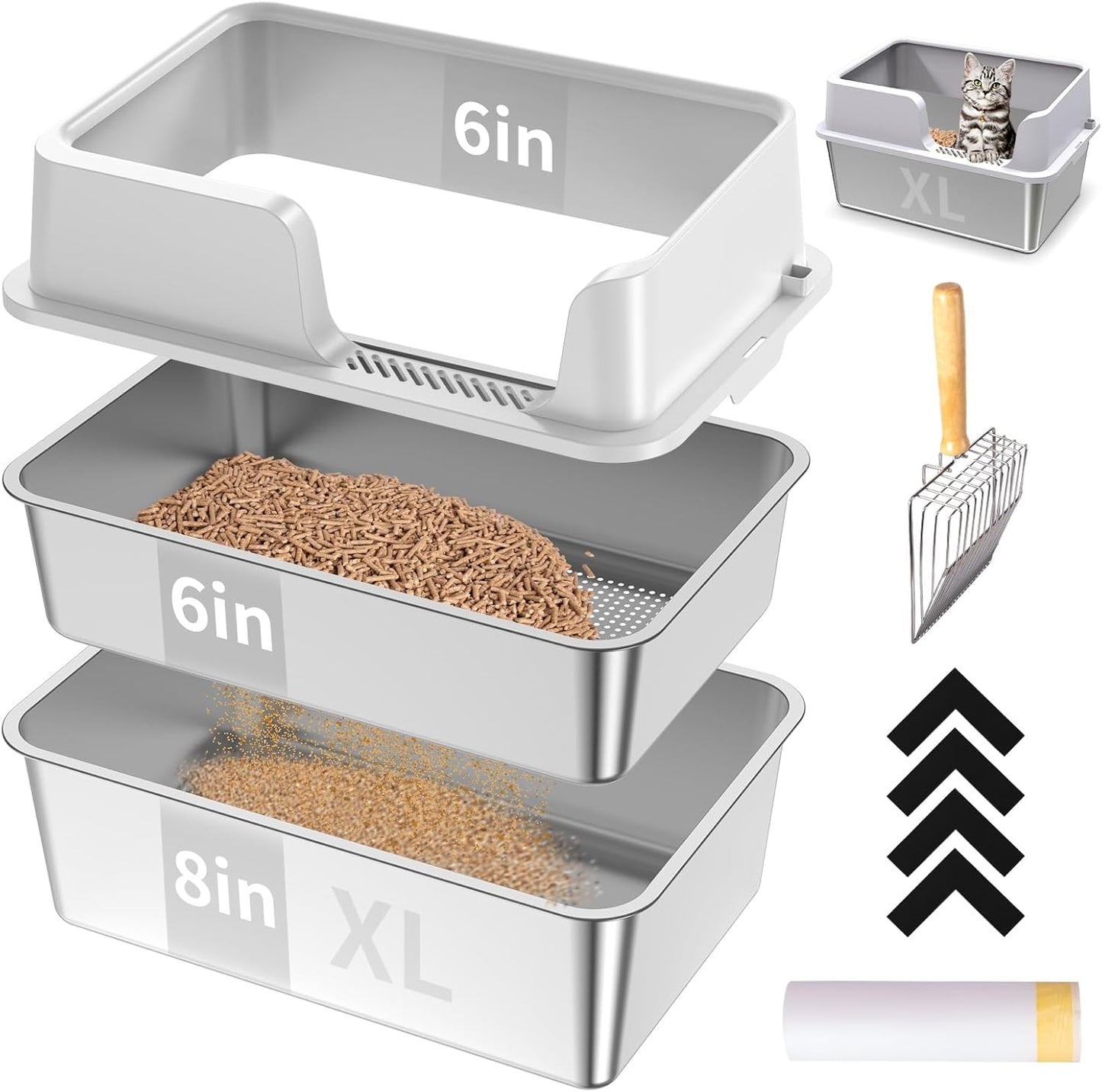XL Stainless Steel Sifting Cat Litter Box for Easy Cleanup