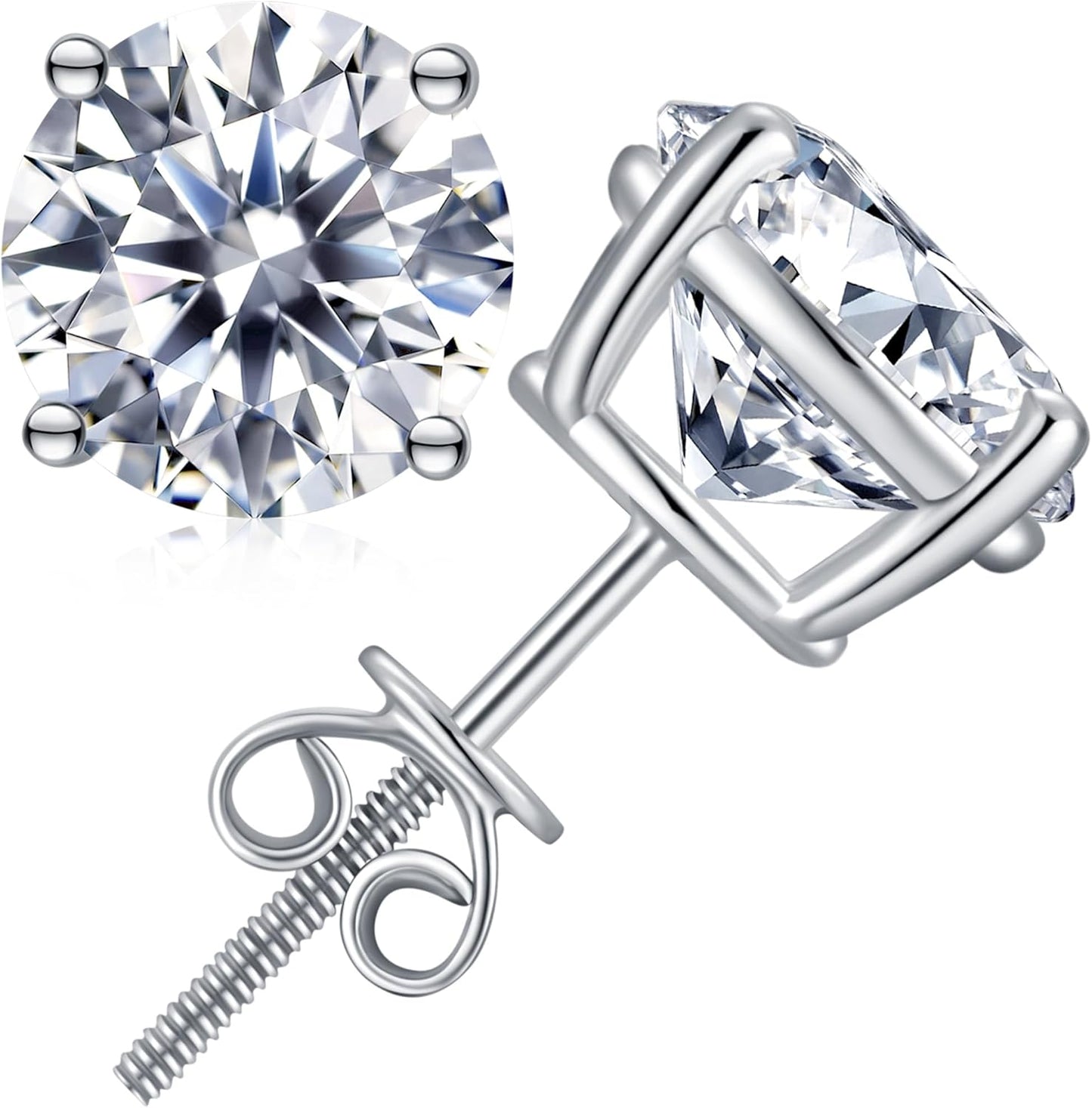 Moissanite Stud Earrings in 18K White Gold Plated Silver