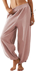 Springrain Womens Baggy Wide Leg Pants Cotton Elastic