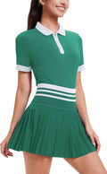 Tennis Skirt Set for Women High Waisted Pleated Zipper Polo