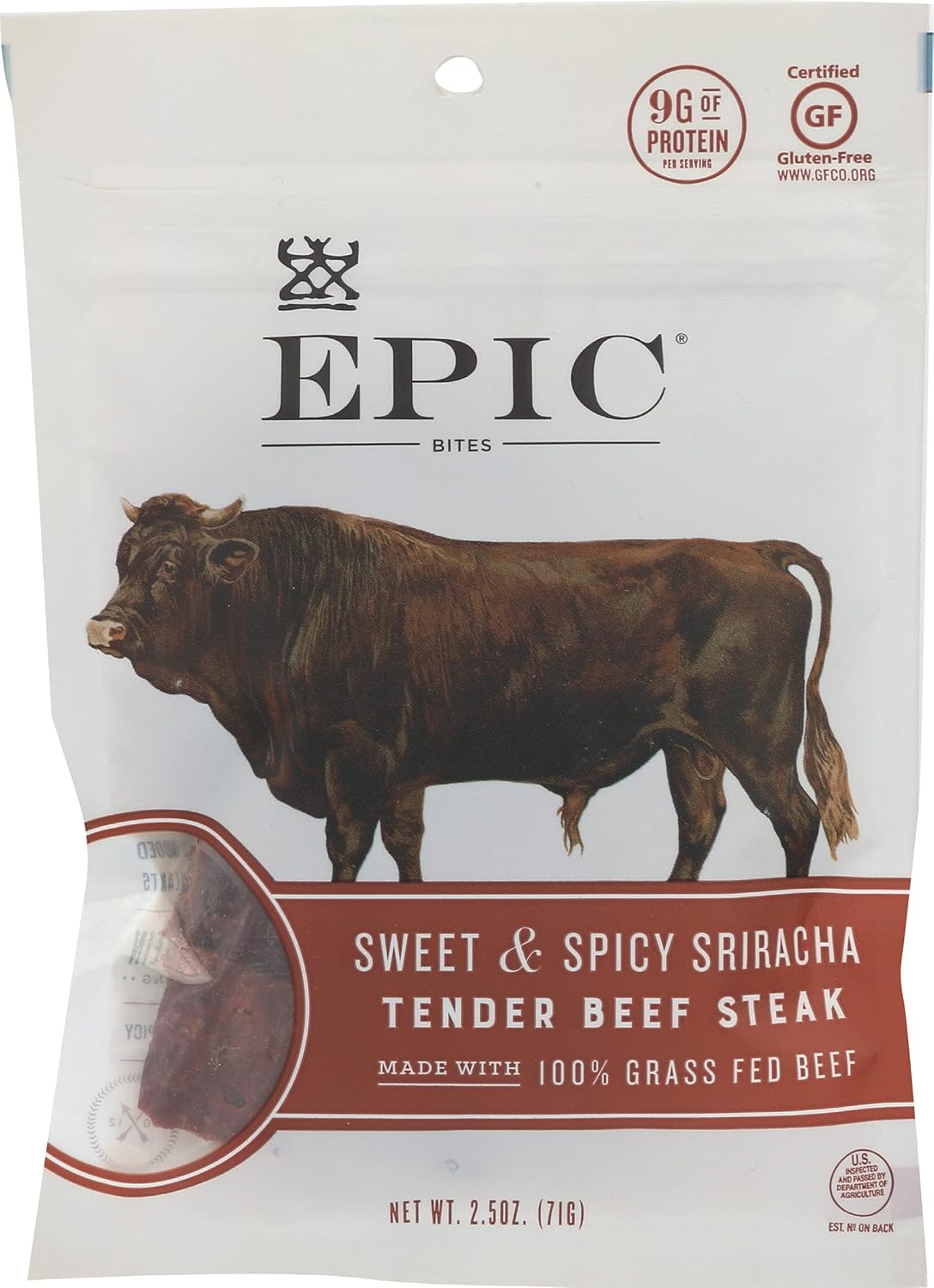 EPIC Sriracha Beef Bites - Grass-Fed Protein Snack Pack of 6