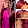 13x6 99J Burgundy Lace Front Wig Human Hair - 30in Straight