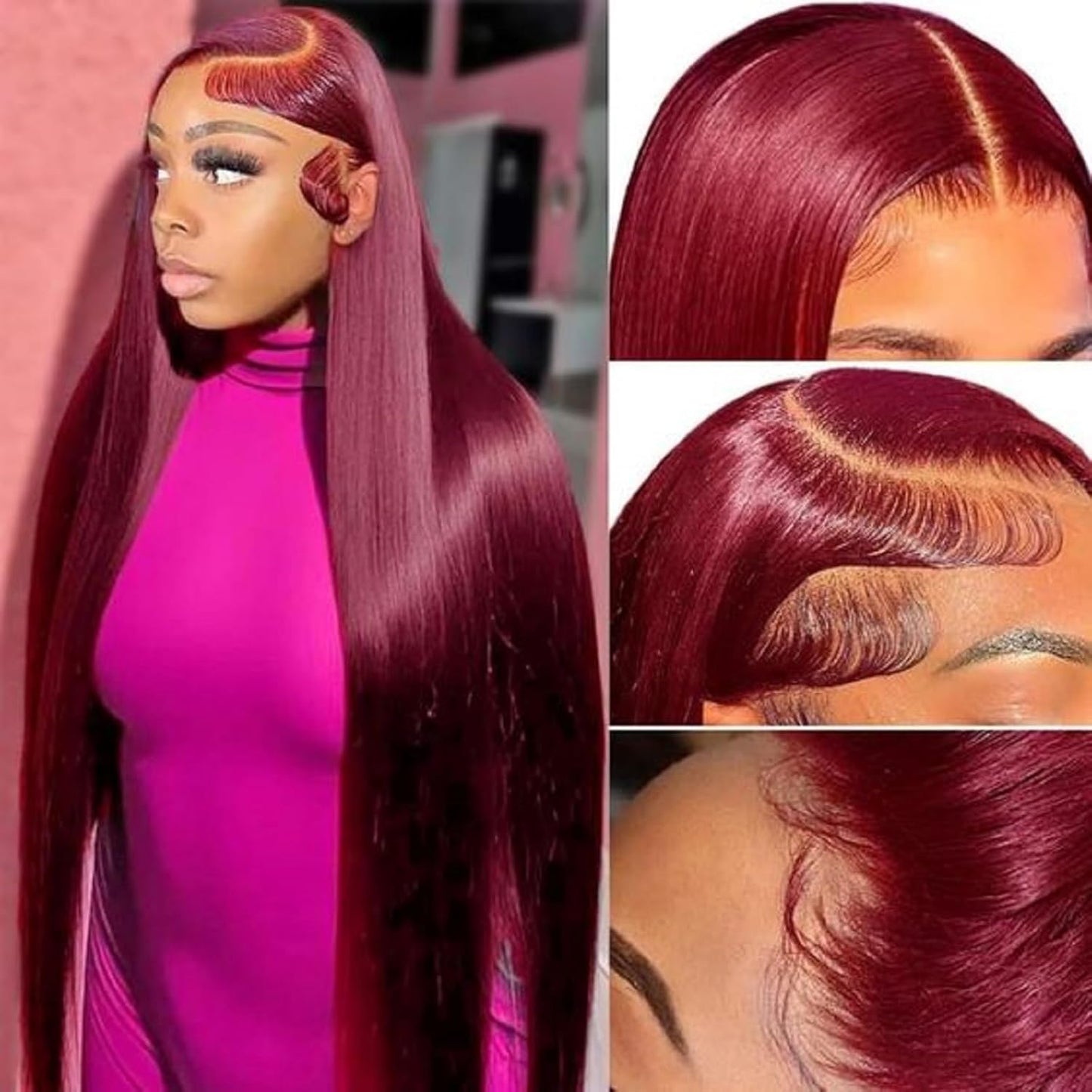 BunGiol 13x6 Burgundy Lace Front Wig Human Hair 30 Inch