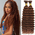 Human Braiding Hair for Boho Braids 16in Auburn Brown Deep Wave